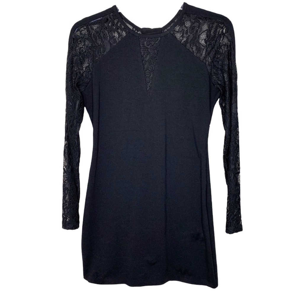 Guess Lace Sleeve Corset Back Bodycon Dress in Black Size L